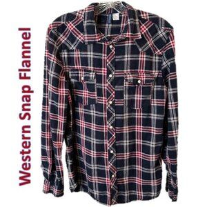 DIVIDED Men's Snap Front Plaid Flannel Shirt